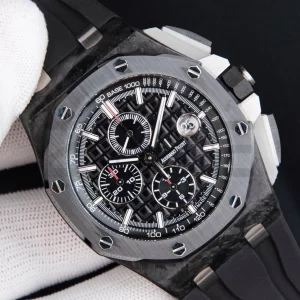 AP Royal Oak Offshore 44mm Μαύρο ανθρακονήματα APF 1:1 Best Edition Μαύρο καντράν με καουτσούκ λουράκι A3126 - Super Clone Watch | 1:1 Best Version