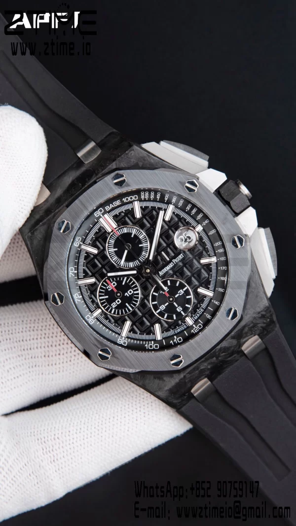 AP Royal Oak Offshore 44mm Μαύρο ανθρακονήματα APF 1:1 Best Edition Μαύρο καντράν με καουτσούκ λουράκι A3126 - Super Clone Watch | 1:1 Best Version