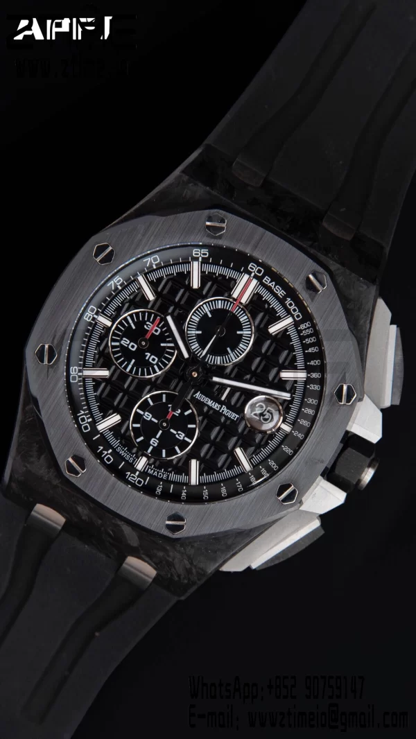 AP Royal Oak Offshore 44mm Μαύρο ανθρακονήματα APF 1:1 Best Edition Μαύρο καντράν με καουτσούκ λουράκι A3126 - Super Clone Watch | 1:1 Best Version