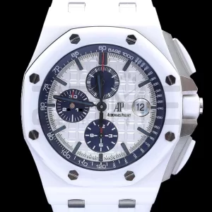 AP Royal Oak Offshore 44mm White Ceramic APF 1:1 Best Edition White Dial on Rubber Strap A3126 - Super Clone Watch | 1:1 Best Version