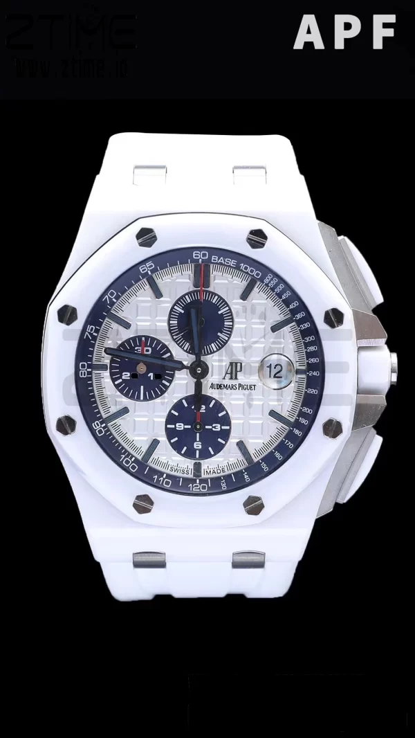 AP Royal Oak Offshore 44mm Λευκό Κεραμικό APF 1:1 Best Edition Λευκό καντράν με καουτσούκ λουράκι A3126 - Super Clone Watch | 1:1 Best Version