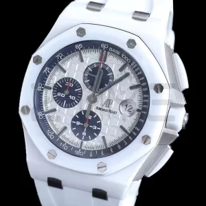 AP Royal Oak Offshore 44mm Λευκό Κεραμικό APF 1:1 Best Edition Λευκό καντράν με καουτσούκ λουράκι A3126 - Super Clone Watch | 1:1 Best Version