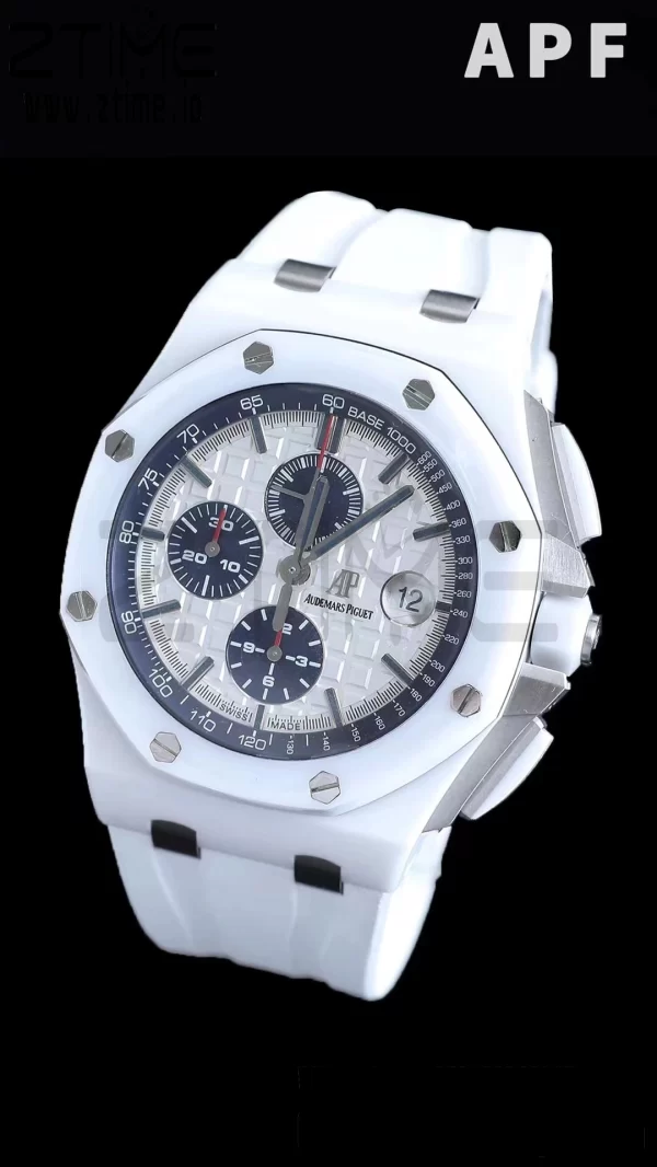 AP Royal Oak Offshore 44mm Λευκό Κεραμικό APF 1:1 Best Edition Λευκό καντράν με καουτσούκ λουράκι A3126 - Super Clone Watch | 1:1 Best Version