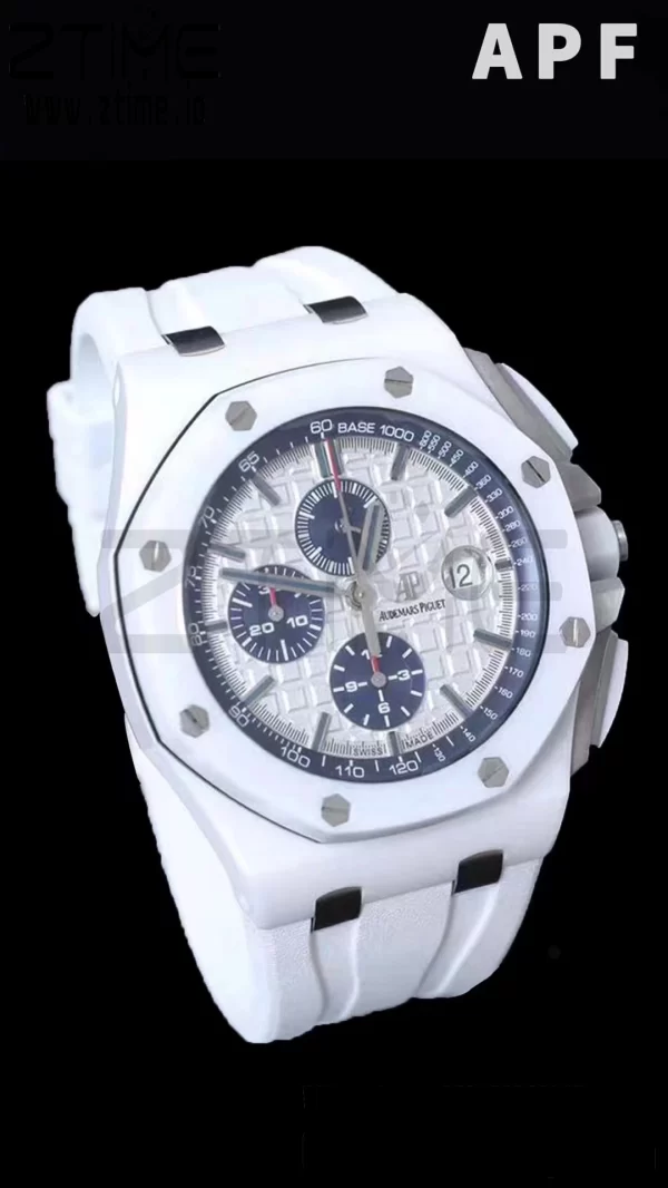 AP Royal Oak Offshore 44mm Λευκό Κεραμικό APF 1:1 Best Edition Λευκό καντράν με καουτσούκ λουράκι A3126 - Super Clone Watch | 1:1 Best Version