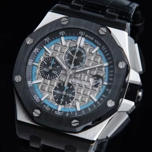 AP Royal Oak Offshore 42mm SS APF 1:1 Best Edition Grey Checkered Dial Ceramic Bezel on Black Leather Strap A3126 - Super Clone Watch | 1:1 Best Version