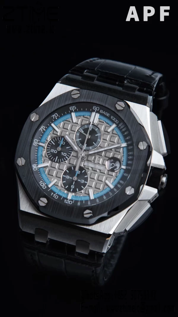 AP Royal Oak Offshore 42mm SS APF 1:1 Best Edition Grey Checkered Dial Ceramic Bezel on Black Leather Strap A3126 - Super Clone Watch | 1:1 Best Version