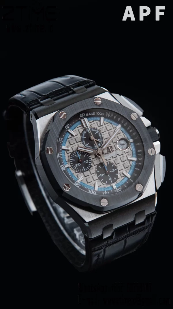 AP Royal Oak Offshore 42mm SS APF 1:1 Best Edition Grey Checkered Dial Ceramic Bezel on Black Leather Strap A3126 - Super Clone Watch | 1:1 Best Version