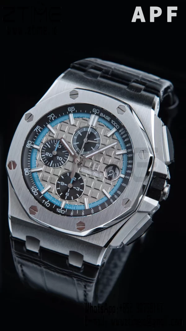 AP ロイヤルオーク オフショア 42mm SS APF 1:1 ベスト・エディション ブラックレザーストラップ グレー・チェッカーダイヤル A3126 - スーパークローン・ウォッチ｜1:1 ベスト・バージョン
