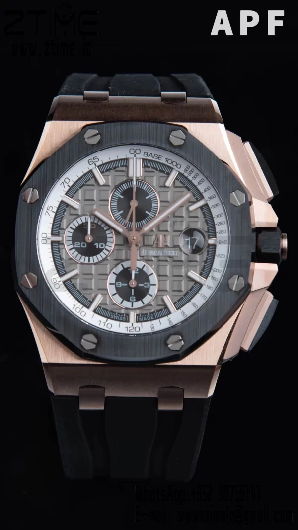 AP Royal Oak Offshore 44mm RG Keraaminen Kehys APF 1:1 Best Edition Harmaa Dial kumihihna A3126 - Super Clone Watch | 1:1 Paras versio