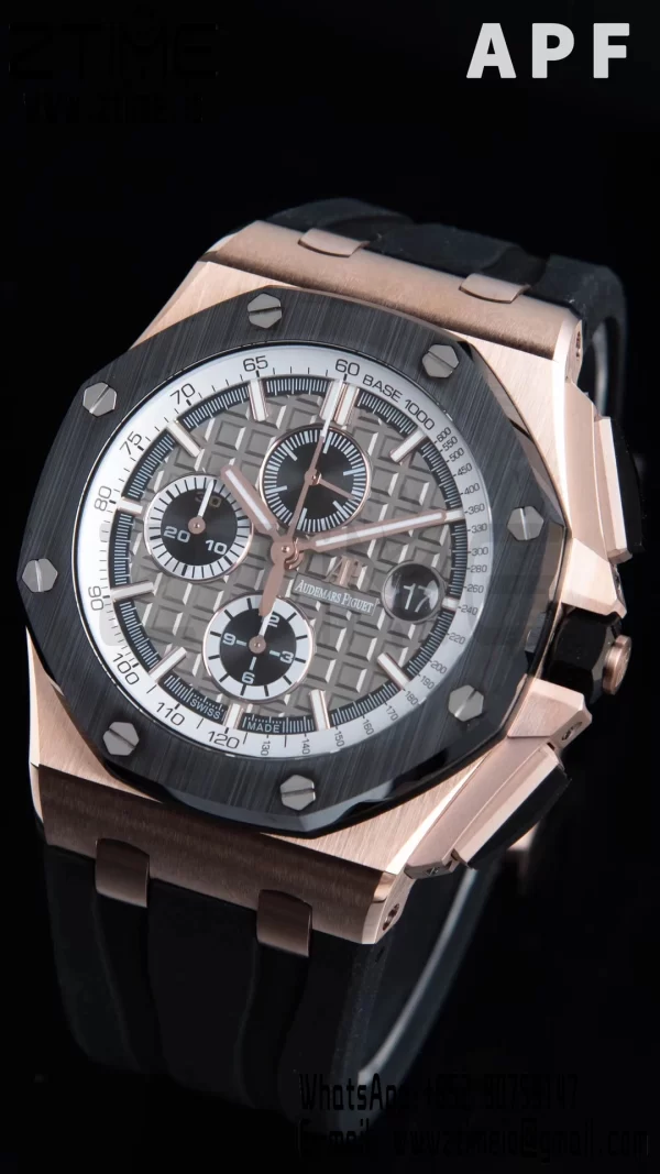 AP Royal Oak Offshore 44mm RG Keraaminen Kehys APF 1:1 Best Edition Harmaa Dial kumihihna A3126 - Super Clone Watch | 1:1 Paras versio