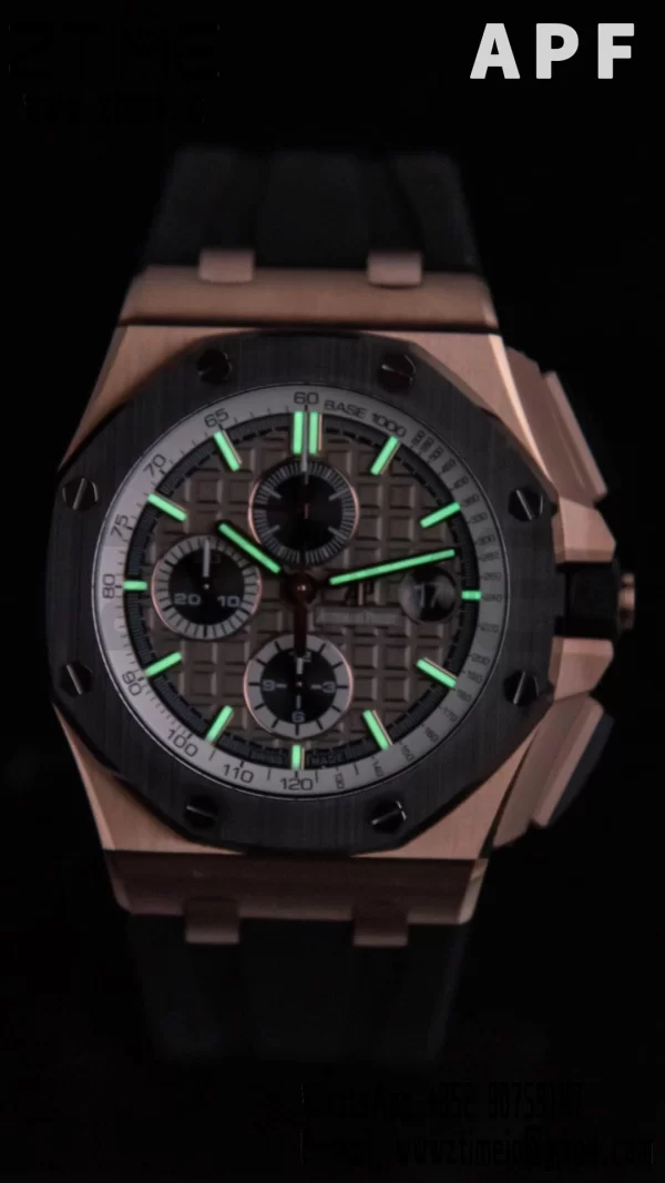 AP Royal Oak Offshore 44mm RG Keraaminen Kehys APF 1:1 Best Edition Harmaa Dial kumihihna A3126 - Super Clone Watch | 1:1 Paras versio