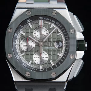 AP Royal Oak Offshore 44mm SS Green Ceramic Bezel APF 1:1 Best Edition Green/Silver Dial on Camo Rubber Strap A7750 - Super Clone Watch | 1:1 Best Version