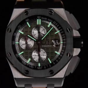 AP Royal Oak Offshore 44mm SS Green Ceramic Bezel APF 1:1 Best Edition Green/Silver Dial on Camo Rubber Strap A7750 - Super Clone Watch | 1:1 Best Version