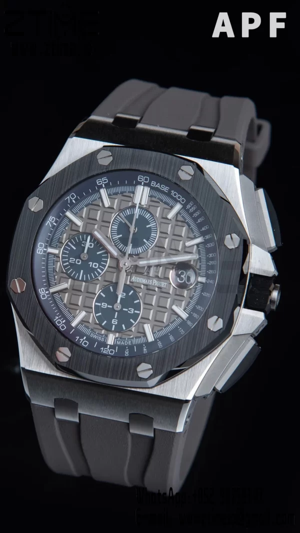 AP Royal Oak Offshore 44mm SS Black Ceramic Bezel APF 1:1 Best Edition Gray/Blue Dial on Gray Rubber Strap A3126 - Super Clone Watch | 1:1 Best Version