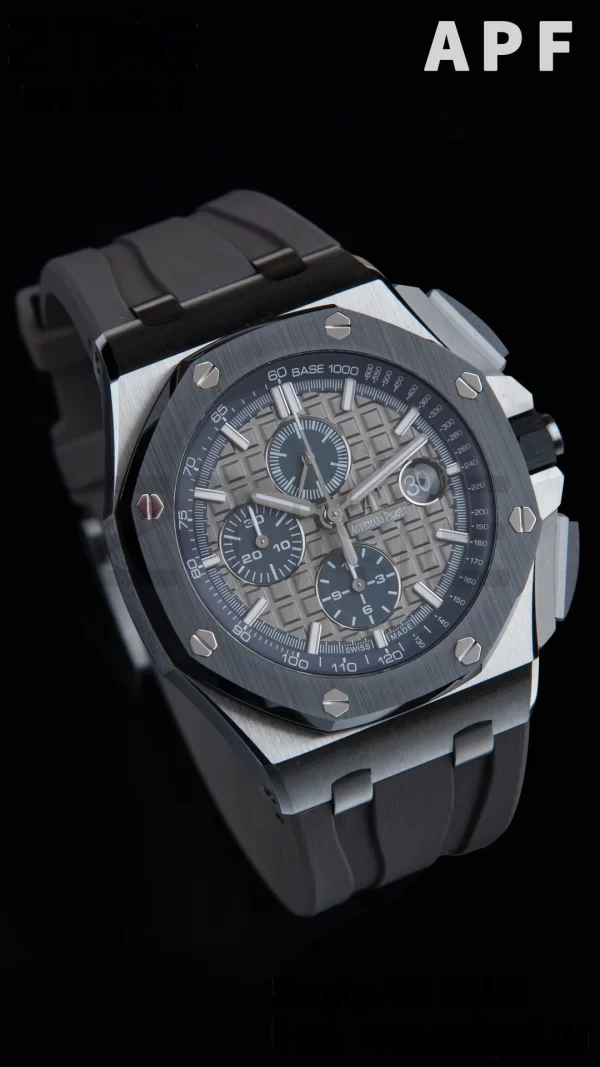 AP Royal Oak Offshore 44mm SS Black Ceramic Bezel APF 1:1 Best Edition Gray/Blue Dial on Gray Rubber Strap A3126 - Super Clone Watch | 1:1 Best Version