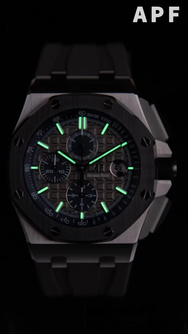 AP Royal Oak Offshore 44mm SS Black Ceramic Bezel APF 1:1 Best Edition Gray/Blue Dial on Gray Rubber Strap A3126 - Super Clone Watch | 1:1 Best Version