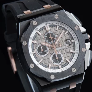 AP Royal Oak Offshore 44mm Μαύρη κεραμική θήκη APF 1:1 Best Edition Γκρι/λευκό καντράν σε μαύρο καουτσούκ λουράκι A3126 - Super Clone Watch | 1:1 Best Version