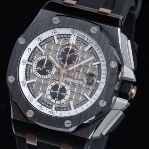 AP Royal Oak Offshore 44mm Μαύρη κεραμική θήκη APF 1:1 Best Edition Γκρι/λευκό καντράν σε μαύρο καουτσούκ λουράκι A3126 - Super Clone Watch | 1:1 Best Version