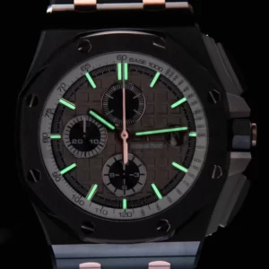 AP Royal Oak Offshore 44mm Μαύρη κεραμική θήκη APF 1:1 Best Edition Γκρι/λευκό καντράν σε μαύρο καουτσούκ λουράκι A3126 - Super Clone Watch | 1:1 Best Version