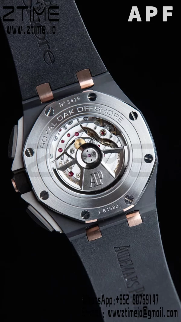AP Royal Oak Offshore 44mm Μαύρη κεραμική θήκη APF 1:1 Best Edition Γκρι/λευκό καντράν σε μαύρο καουτσούκ λουράκι A3126 - Super Clone Watch | 1:1 Best Version