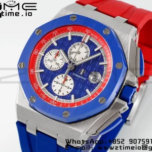 AP Royal Oak Offshore 44mm lunetta in ceramica blu APF 1:1 Best Edition quadrante blu/rosso su cinturino in gomma blu/rosso A3126 - Orologio super clone | 1:1 Best Version