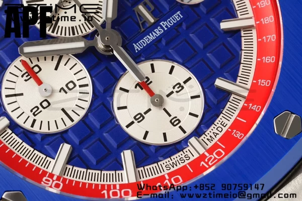 AP Royal Oak Offshore 44mm lunetta in ceramica blu APF 1:1 Best Edition quadrante blu/rosso su cinturino in gomma blu/rosso A3126 - Orologio super clone | 1:1 Best Version