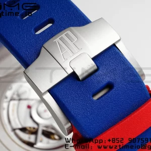 AP Royal Oak Offshore 44mm lunetta in ceramica blu APF 1:1 Best Edition quadrante blu/rosso su cinturino in gomma blu/rosso A3126 - Orologio super clone | 1:1 Best Version