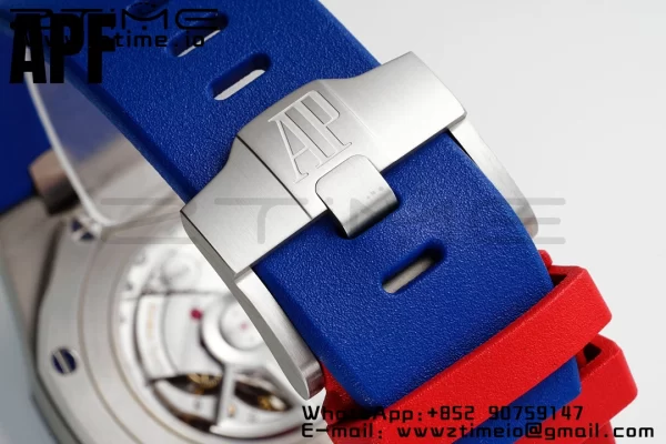 AP Royal Oak Offshore 44mm lunetta in ceramica blu APF 1:1 Best Edition quadrante blu/rosso su cinturino in gomma blu/rosso A3126 - Orologio super clone | 1:1 Best Version