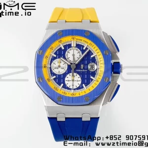 AP Royal Oak Offshore 44mm Blue Ceramic Bezel APF 1:1 Best Edition Blue/Yellow Dial on Blue/Yellow Rubber Strap A3126 - Super Clone Watch | 1:1 Best Version