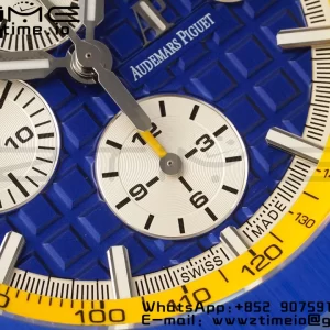 AP Royal Oak Offshore 44mm Blue Ceramic Bezel APF 1:1 Best Edition Blue/Yellow Dial pe curea de cauciuc albastru/galben A3126 - Super Clone Watch | 1:1 Best Version