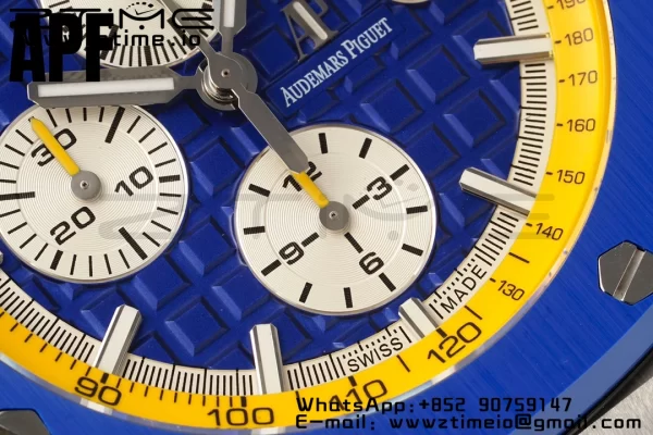AP Royal Oak Offshore 44mm Blue Ceramic Bezel APF 1:1 Best Edition Blue/Yellow Dial pe curea de cauciuc albastru/galben A3126 - Super Clone Watch | 1:1 Best Version