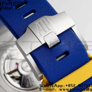 AP Royal Oak Offshore 44mm Blue Ceramic Bezel APF 1:1 Best Edition Blue/Yellow Dial pe curea de cauciuc albastru/galben A3126 - Super Clone Watch | 1:1 Best Version