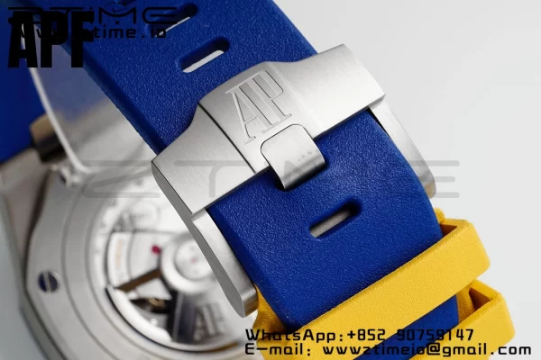 AP Royal Oak Offshore 44mm Blue Ceramic Bezel APF 1:1 Best Edition Blue/Yellow Dial pe curea de cauciuc albastru/galben A3126 - Super Clone Watch | 1:1 Best Version