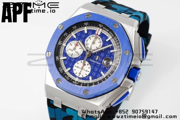 AP Royal Oak Offshore 44mm Μπλε κεραμικό πλαίσιο APF 1:1 Best Edition Μπλε καντράν με καουτσούκ λουράκι A3126 - Super Clone Watch | 1:1 Best Version