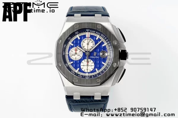 AP Royal Oak Offshore 44mm Black Ceramic Bezel APF 1:1 Best Edition Blue Dial on Blue Leather Strap A3126 - Super Clone Watch | 1:1 Best Version