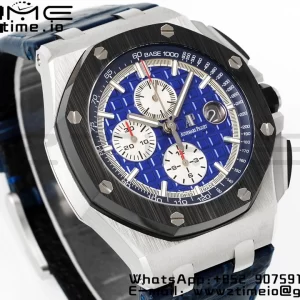 AP Royal Oak Offshore 44mm Black Ceramic Bezel APF 1:1 Best Edition Blue Dial on Blue Leather Strap A3126 - Super Clone Watch | 1:1 Best Version