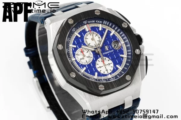 AP Royal Oak Offshore 44mm Black Ceramic Bezel APF 1:1 Best Edition Blue Dial on Blue Leather Strap A3126 - Super Clone Watch | 1:1 Best Version