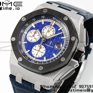 AP Royal Oak Offshore 44mm Black Ceramic Bezel APF 1:1 Best Edition Blue Dial on Blue Leather Strap A3126 - Super Clone Watch | 1:1 Best Version