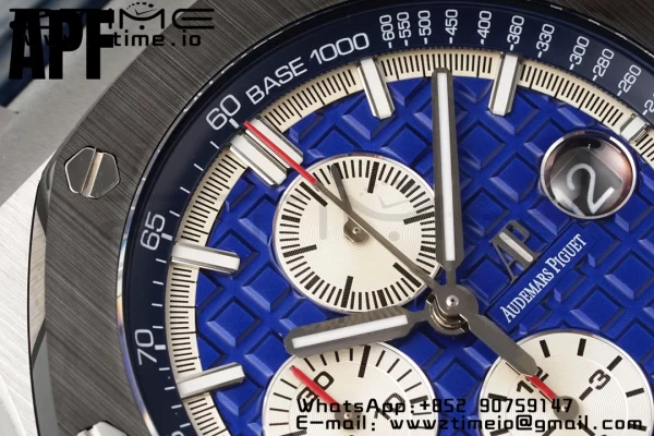 AP Royal Oak Offshore 44mm Black Ceramic Bezel APF 1:1 Best Edition Blue Dial on Blue Leather Strap A3126 - Super Clone Watch | 1:1 Best Version