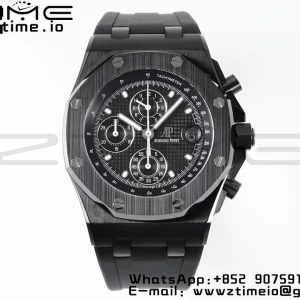 AP Royal Oak Offshore 42mm Black Ceramic APF 1:1 Best Edition Black Textured Dial on SS Bracelet A4404 - Super Clone Watch | 1:1 Best Version