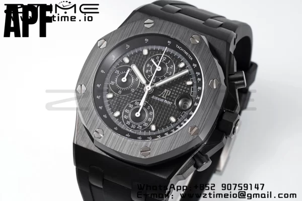 AP Royal Oak Offshore 42mm Black Ceramic APF 1:1 Best Edition Black Textured Dial on SS Bracelet A4404 - Super Clone Watch | 1:1 Best Version
