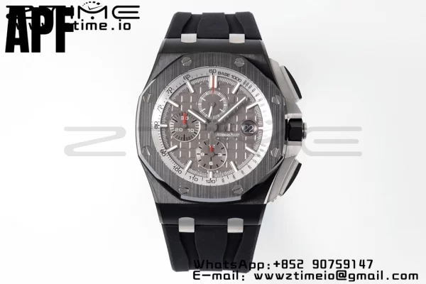 AP Royal Oak Offshore 44mm Black Ceramic APF 1:1 Best Edition Gray Dial on Black Rubber Strap A3126 - Super Clone Watch | 1:1 Best Version