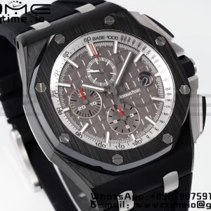 AP Royal Oak Offshore 44mm Black Ceramic APF 1:1 Best Edition Gray Dial on Black Rubber Strap A3126 - Super Clone Watch | 1:1 Best Version