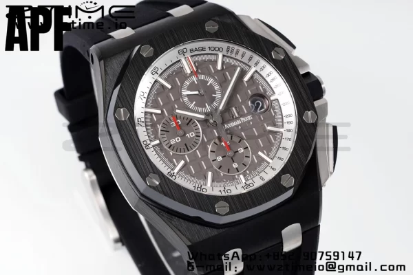 AP Royal Oak Offshore 44mm Black Ceramic APF 1:1 Best Edition Gray Dial on Black Rubber Strap A3126 - Super Clone Watch | 1:1 Best Version