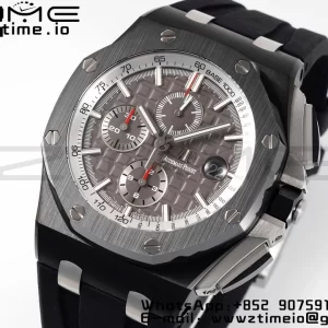 AP Royal Oak Offshore 44mm Black Ceramic APF 1:1 Best Edition Gray Dial on Black Rubber Strap A3126 - Super Clone Watch | 1:1 Best Version