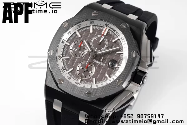 AP Royal Oak Offshore 44mm Black Ceramic APF 1:1 Best Edition Gray Dial on Black Rubber Strap A3126 - Super Clone Watch | 1:1 Best Version