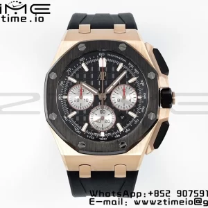 AP Royal Oak Offshore 43mm RG Black Ceramic Bezel APF 1:1 Best Edition Black/Silver Dial on Black Rubber Strap A4401 - Super Clone Watch | 1:1 Best Version