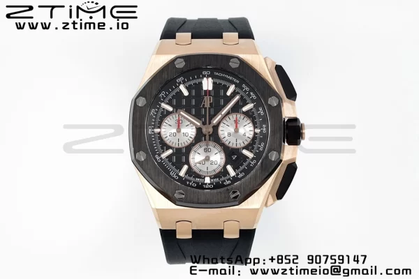 AP Royal Oak Offshore 43mm RG Black Ceramic Bezel APF 1:1 Best Edition Black/Silver Dial on Black Rubber Strap A4401 - Super Clone Watch | 1:1 Best Version