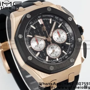 AP Royal Oak Offshore 43mm RG Black Ceramic Bezel APF 1:1 Best Edition Black/Silver Dial on Black Rubber Strap A4401 - Super Clone Watch | 1:1 Best Version