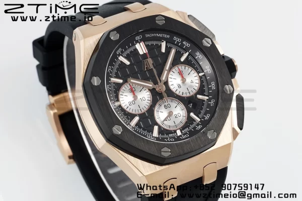 AP Royal Oak Offshore 43mm RG Black Ceramic Bezel APF 1:1 Best Edition Black/Silver Dial on Black Rubber Strap A4401 - Super Clone Watch | 1:1 Best Version